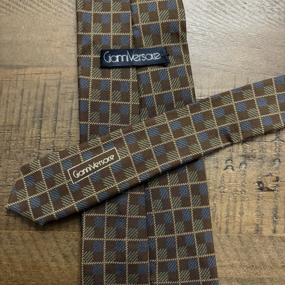 Vtg Rare Gianni Versace Brown Geometric 100% Silk Tie Collector‎
